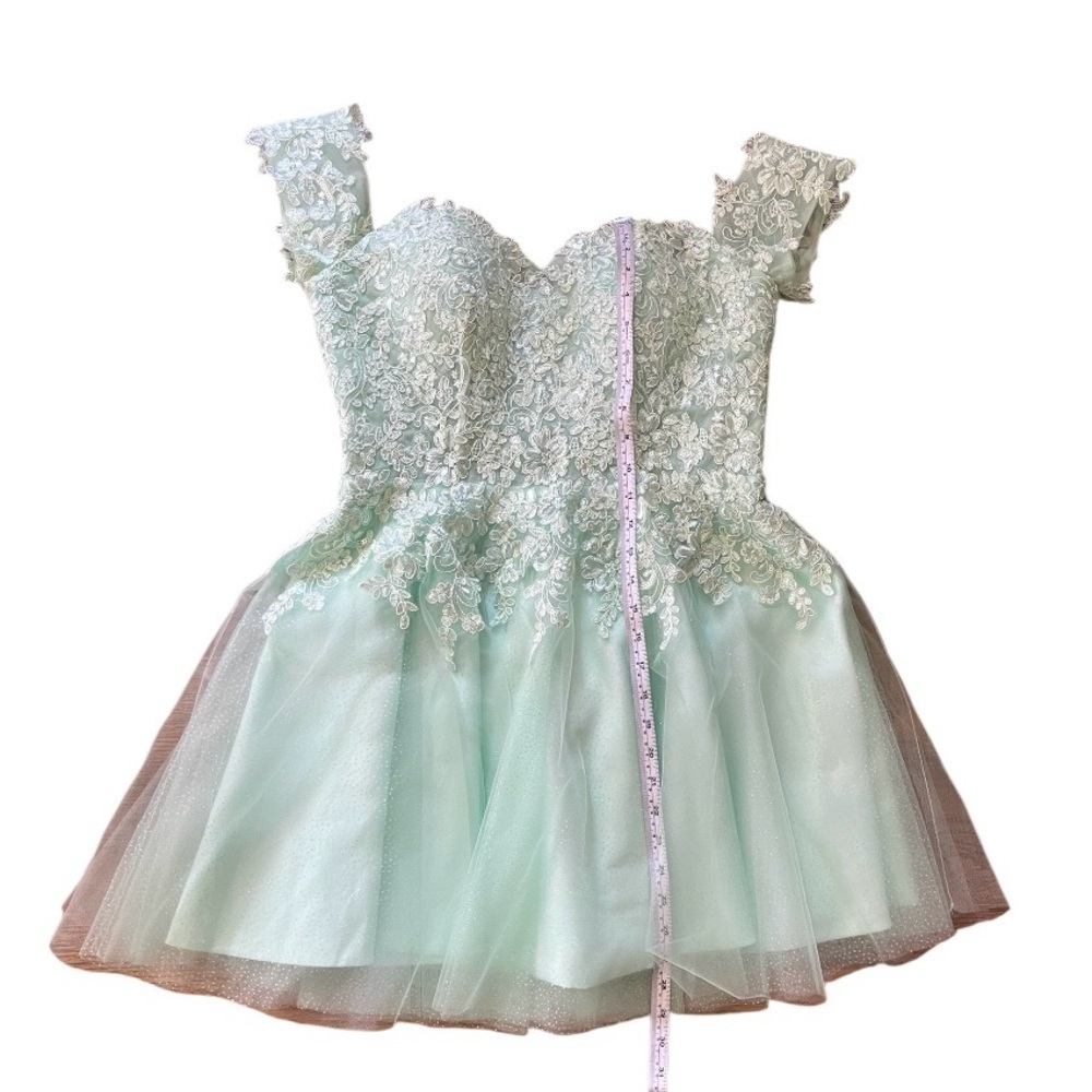 Lace Short Glitter Tulle Cold Shoulder Formal Prom Dress Size 10 Light Green.NWT - Picture 10 of 10